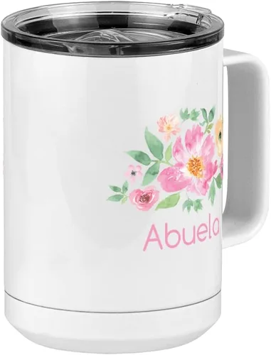 Miniatura 5 de Just So Posh Abuela Flowers - Vaso de café con asa y tapa deslizante, color blanco de 15 onzas, color camello polar, acero inoxidable, aislado al