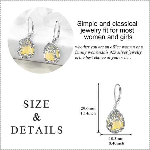 Miniatura 291 de Aretes colgantes con forma de lágrima de filigrana de piedra lunar de plata de ley 925 con cierre de palanca para mujer, regalos de joyería