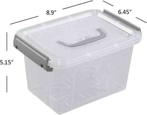 Miniatura 2 de Pekky Contenedores de plástico transparente de 3.5 cuartos de galón, caja de almacenamiento de plástico con mango pequeño, 6 paquetes (gris)