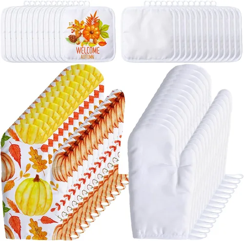 Miniatura 9 de Patelai Juego de 12 guantes de horno de sublimación en blanco, incluye guantes de horno resistentes al calor por sublimación en blanco y soportes