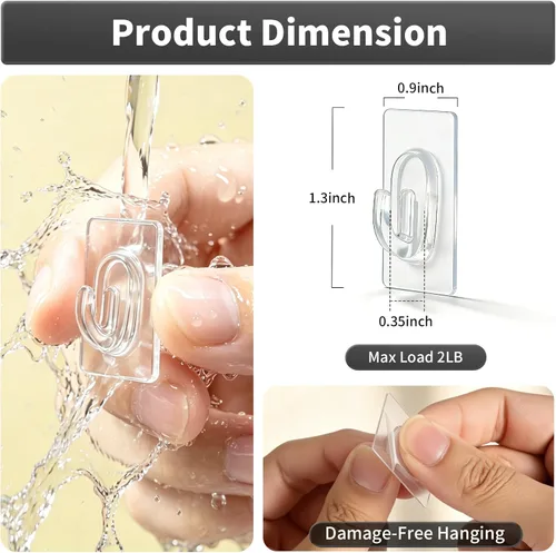 Miniatura 2 de Paquete de 18 pequeños ganchos adhesivos de pared, mini ganchos transparentes con tiras adhesivas, ganchos adhesivos libres de daños para colgar