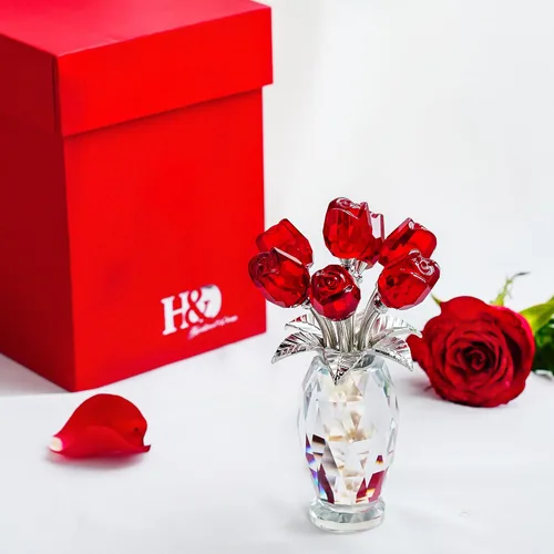 Miniatura 8 de H&D HYALINE & DORA Figura de flor de rosa de cristal, adorno de ramo de flores de vidrio, regalo de rosa de vidrio para Navidad, Día de la Madre