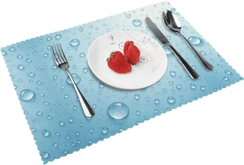 Miniatura 9 de Rectangular Placemats Set of 4, Heat Resistant Cucumber Printed Kitchen Dining Table Mats