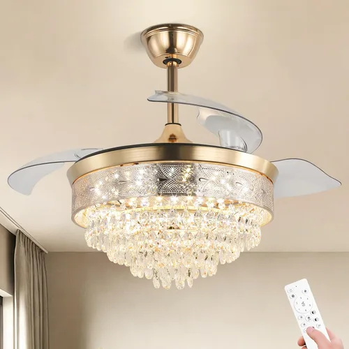 Miniatura 10 de Candelabro negro de 42 pulgadas con luz LED moderno ventilador de techo de cristal con luz regulable, lámpara LED invisible 3 en 1 color con función