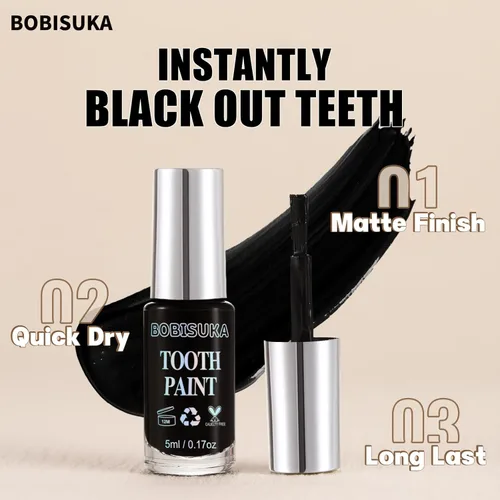 Miniatura 5 de BOBISUKA Pintura de Dientes Negra, Solución Profesional de Maquillaje para Ennegrecimiento de Dientes - Segura, de Secado Rápido y Realista, Negro