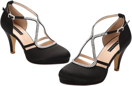 Miniatura 5 de ERIJUNOR Zapatos de boda nupciales de satén con plataforma y correa de tobillo para mujer