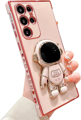 Miniatura 15 de Funda compatible con Samsung Galaxy Z Flip 5/Z Flip 6 con soporte, diseño de astronauta 3D de lujo para mujeres, funda protectora suave diseñada