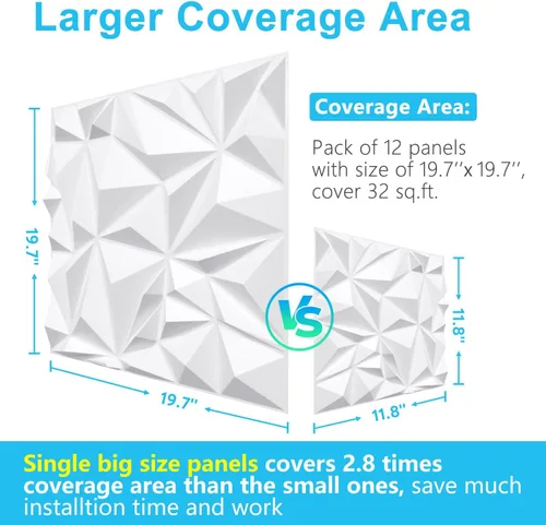 Miniatura 4 de STICKGOO Paneles de pared 3D de diamante para decoración de pared interior, paneles de pared con textura 3D blanca de 19.7 x 19.7 pulgadas, paneles