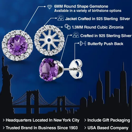 Miniatura 202 de Gem Stone King Aretes redondos de plata de ley 925 de 0.236 in con piedra natal extraíble para mujer
