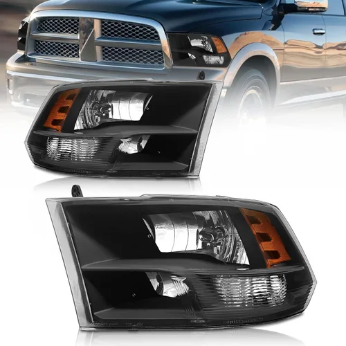 Miniatura 13 de Repuesto de conjunto de faros AS para Dodge Ram 1500 2002-2005/Ram 2500 3500 2003-2005 con carcasa negra, reflector ámbar, lentes transparentes