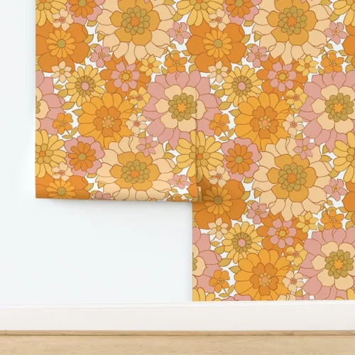 Miniatura 4 de Spoonflower Papel tapiz autoadhesivo de 12 x 2 pies, papel tapiz retro floral blanco vintage de los años 70 Flower Power extraíble