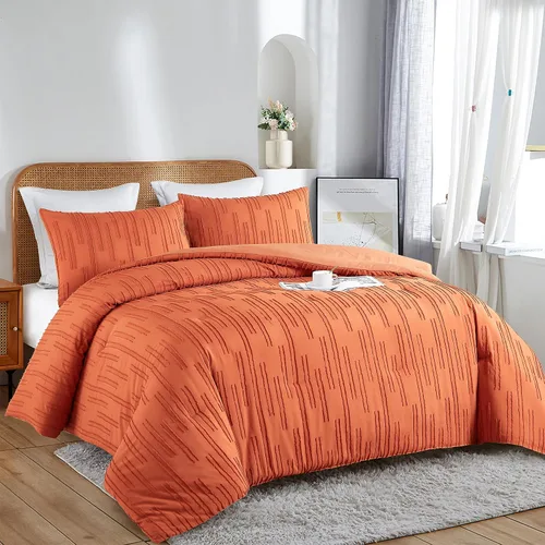 Ikawaapurry Juego de edredón de tamaño Queen de color naranja quemado salvia, para cama Queen, estilo rústico, bohemio, esponjoso, ligero, con