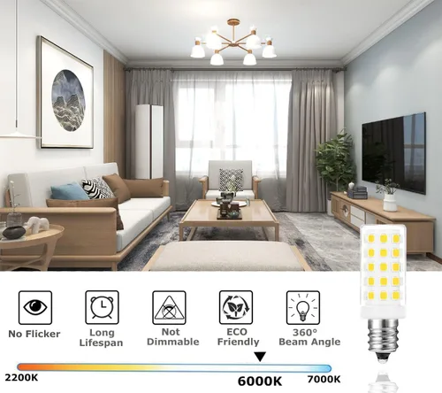 Miniatura 2 de Bombillas LED C7 E12 de 5 W, reemplazo E12 equivalente a halógeno de 50 W, luz diurna 6000 K, bombillas LED E12 para ventilador de techo