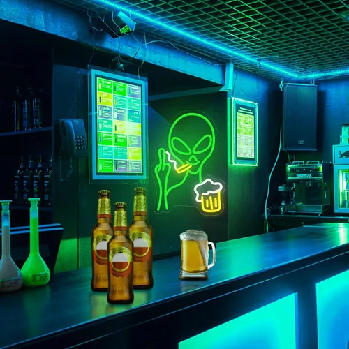 Miniatura 7 de Letrero de neón de alienígena verde, luz de neón de alienígena para barra de cerveza para decoración de pared, luces LED regulables para dormitorio