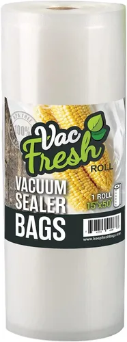 Vac Fresh Bolsas de sellado al vacío, rollos grandes de sellado al vacío, 3.5 mil de grosor, 15 pulgadas de ancho x 50 pies de largo, bolsas de