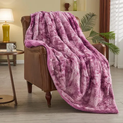 NEWCOSPLAY - Manta de piel sintética súper suave con respaldo de sherpa, manta decorativa cálida y acogedora para habitación, sofá y piso (Gruesa -