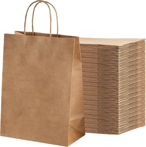 Miniatura 17 de METAPRINT Paquete de 100 bolsas de papel kraft azul medianas de 8 x 4.5 x 10.8 pulgadas con asas a granel, bolsas de regalo, compras de comestibles