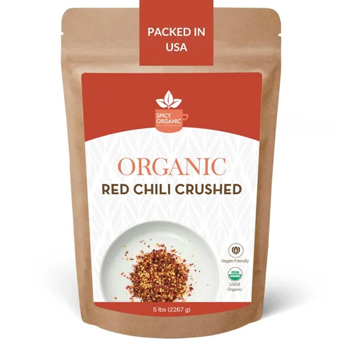 SPICY ORGANIC Copos de pimiento rojo triturado de 5 libras – Especias de condimento de chiles resistentes – USDA orgánico, Kosher, sin OGM –