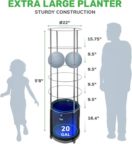 Miniatura 3 de Outland Living Maceta grande para tomates con enrejado de metal de 68 pulgadas, maceta de tela de 20 galones con drenaje, jaulas altas para trepar