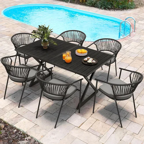 Miniatura 3 de YITAHOME Juego de 6 sillas de patio al aire libre, sillas de comedor apilables, mimbre de ratán, juego de muebles de patio al aire libre con cojín