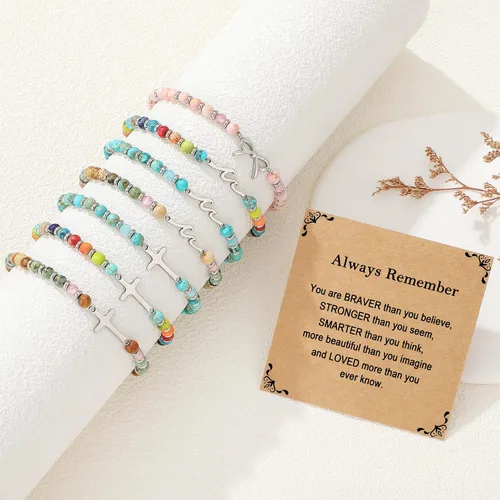 Miniatura 6 de Pulsera de onda/lazo/cruz para mujer, coloridas pulseras de cuentas de piedra natural, regalo único de amistad para mejor amiga, hermana, mejor