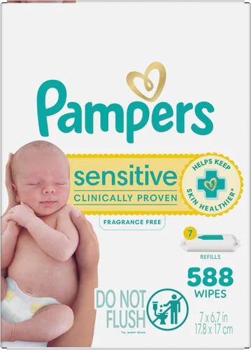 Miniatura 21 de Pampers Toallitas para bebés sensibles, a base de agua, hipoalergénicas y sin perfume, 504 en total (6 paquetes abatibles)