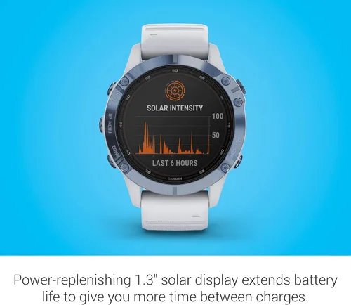 Miniatura 2 de Garmin Fenix 6 Pro Solar, reloj GPS multideportivo con capacidad de carga solar, características avanzadas de entrenamiento y datos, azul mineral
