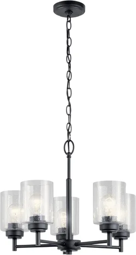 Kichler Winslow 44030BK - Lámpara de araña de 19.75 pulgadas con 5 luces con vidrio sembrado transparente en negro para cocina, bar, comedor, sala
