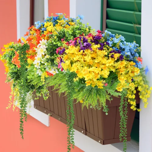 Miniatura 7 de Zeyune Juego de 48 plantas y flores colgantes falsas, ramo de flores de orquídeas coloridas, helecho boston, plástico, eucalipto, cesta suculenta