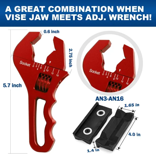Miniatura 2 de AN Fittings Wrench 3AN-16AN - Llave AN ajustable de aluminio ligero, tamaño compacto, rojo