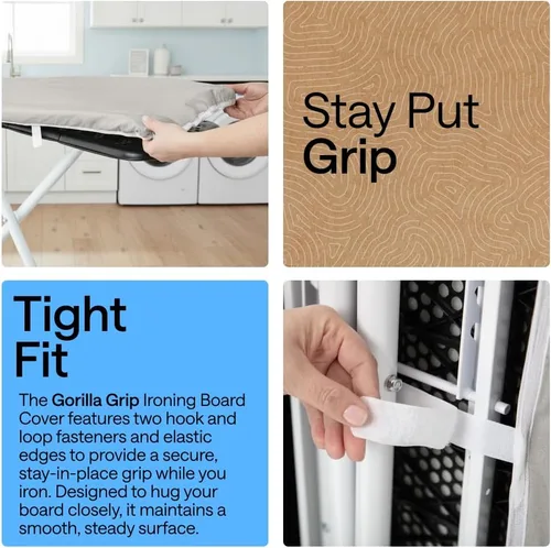 Miniatura 3 de GORILLA GRIP The Original - Funda y almohadilla para tabla de planchar, revestimiento de silicona, acolchado grueso resistente a la quemadura, Gris