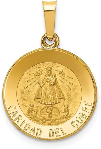 Diamond2Deal Colgante de oro amarillo de 14 quilates pulido y satinado Caridad Del Cobre, joyería fina para mujer (L- 0.866in, W- 0.591in), Oro