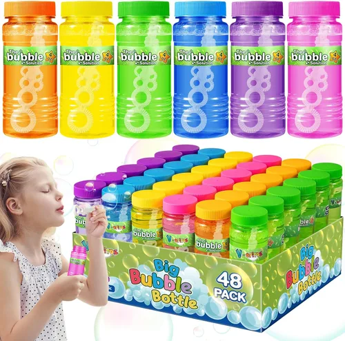 V-Opitos Paquete de 24 botellas de burbujas con varitas en 6 colores, solución de burbujas de 4 onzas, recuerdos de fiesta de burbujas para niños,