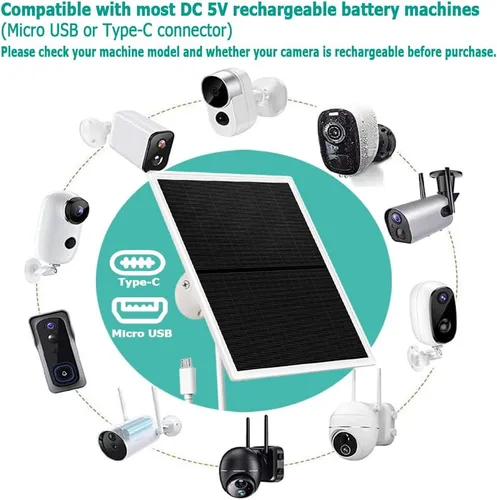 Miniatura 4 de Cargador de panel solar para cámaras de seguridad al aire libre, 10 W, CC 5 V, compatible con cámaras de batería recargable micro USB y tipo C