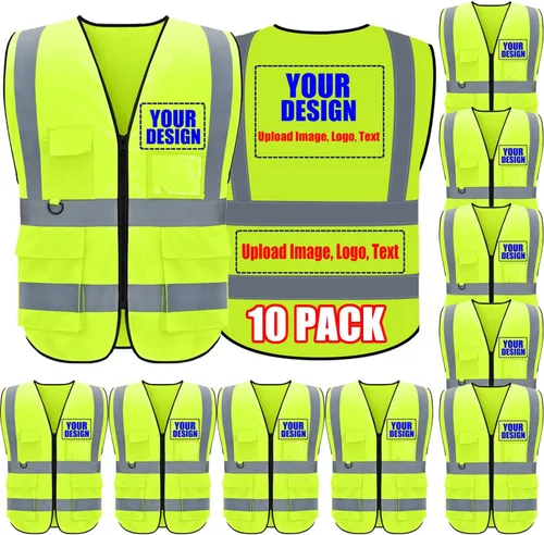 Miniatura 27 de BeautyWill Chaleco de seguridad personalizado Logo Clase 2 Chaleco reflectante de alta visibilidad con bolsillos Ropa de trabajo de construcción