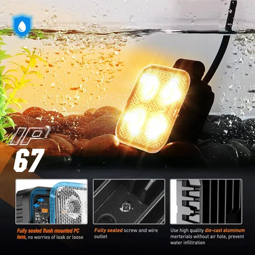 Miniatura 6 de Nilight 2 unidades de focos LED ámbar cuadrados de 3 pulgadas y 15W con EMC integrado, haz de luz de inundación para iluminación todoterreno, luz