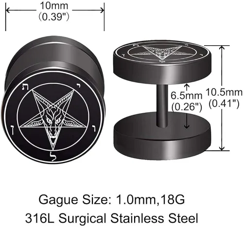 Miniatura 6 de FLYUN 6 pares de aretes de calavera para hombre aretes de calibre falso aretes de tapones falsos para hombres y hombres aretes negros con tornillo