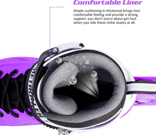 Miniatura 4 de METROLLER Patines en línea para niñas y niños, mujeres, hombres, 4 tallas ajustables, patines en línea con ruedas que se iluminan, patines Púrpura