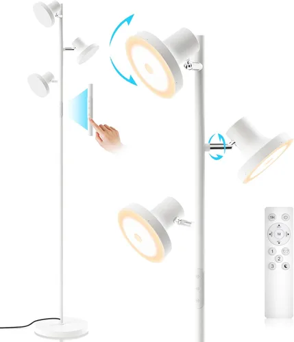 Miniatura 10 de SIBRILLE Lámpara de pie LED de árbol de 36W, lámpara de pie ajustable moderna con control remoto y táctil, 4 temperaturas de color, 3 lámparas