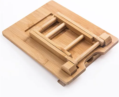 Miniatura 6 de Soporte para tableta de bambú Soporte ajustable plegable de madera para iPad con orificio cargable para escritorio iPad Soporte de cocina