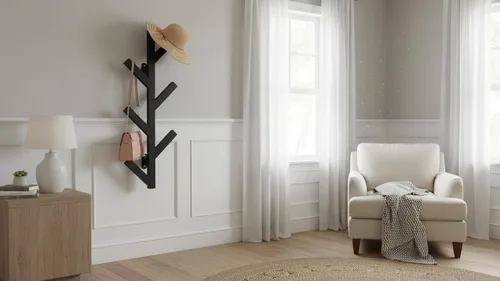 Miniatura 7 de Vlush Perchero de Metal para Montar en la Pared con 6 Ganchos, Perchero de Ropa Moderno y Minimalista, Perchero Vertical para Colgar Ropa