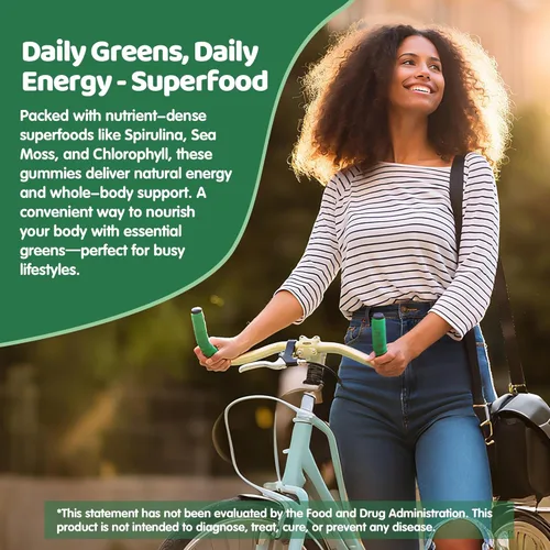 Miniatura 5 de Gomitas de Clorella de espirulina azul orgánica, 13 en 1 Super Greens & Superfoods, espirulina de 2500 mg de energía diaria mejorada con musgo