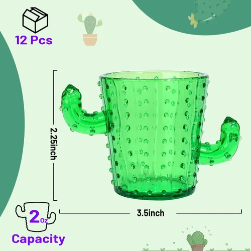 Miniatura 2 de ZZYFGH Vasos de chupito de cactus de plástico (juego de 12), 2 onzas, lindos vasos de tequila de cactus verdes para occidental, despedida