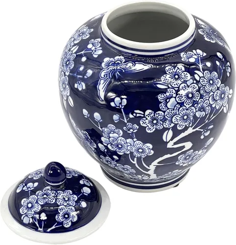 Miniatura 5 de Galt International Tarro de jengibre chinoiserie floral azul oscuro de 10 pulgadas con tapa, tarro de jengibre, almacenamiento de té, decorativo