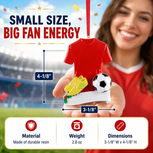 Miniatura 3 de Adornos de Navidad de fútbol personalizados – Adorno de fútbol 2025 – Adornos para fanáticos de los deportes – Regalos de atletismo rojo – Adorno