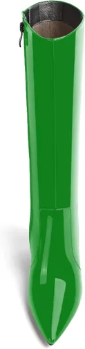 Miniatura 164 de AMBELIGHT Botas altas hasta la rodilla con cremallera y puntera puntiaguda para mujer, de patente sólida, tacón alto, 3.3 pulgadas