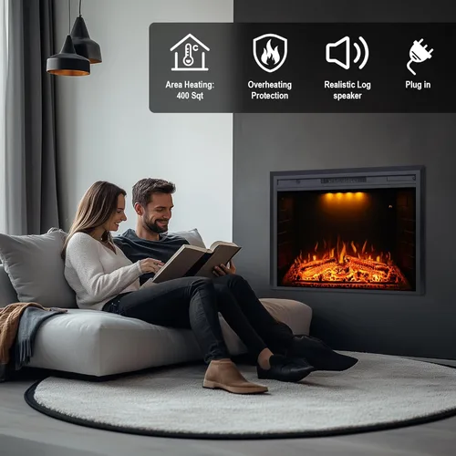 Miniatura 9 de Valuxhome Chimenea eléctrica, inserto de chimenea eléctrica de 25 pulgadas, calentador de chimenea navideño con protección contra
