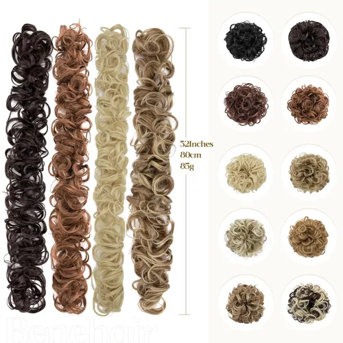 Miniatura 4 de Benehair Moño desordenado, moño de Juva, coletero, esponjoso, rizado, estilo touseld updo, extensión de cola de caballo envolvente de 32 pulgadas