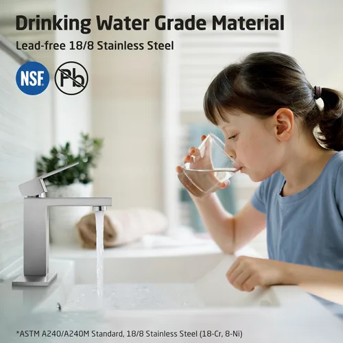 Miniatura 2 de KES L3156ALFF12-BS-C2-PL - Grifos de baño para fregadero de un solo orificio o 3 agujeros, acero inoxidable, drenaje desplegable sin desbordamiento