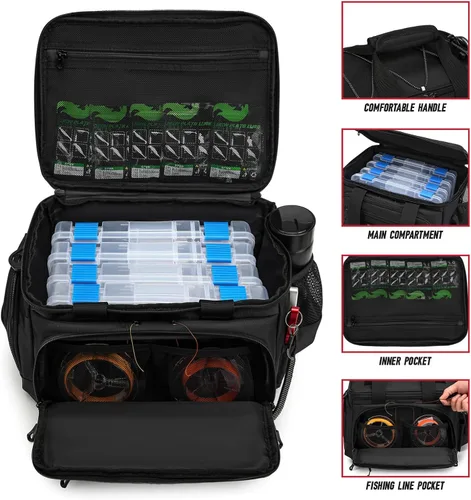 Miniatura 3 de Bolsa de aparejos de pesca, bolsa de almacenamiento de carretes de pesca desmontable, organizador de equipo de pesca, equipo de pesca duradero